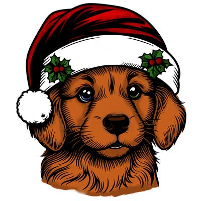 realistic dog wearing a santa hat