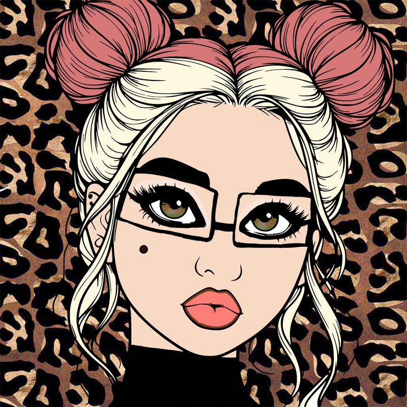 realistic girl with two buns on her hair and lips