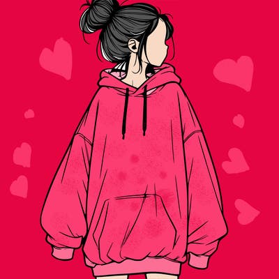 realistic girl with a oversized sweatshirt on and a bun