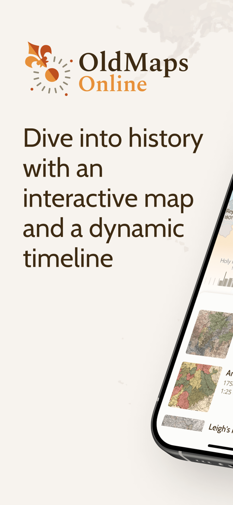 OldMapsOnline - History & Maps - The OldMapsOnline app features an interactive map and a dynamic timeline for exploring historical records.