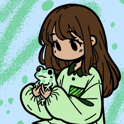 girl with long hair and a oversized shirt. and she is holding a frog