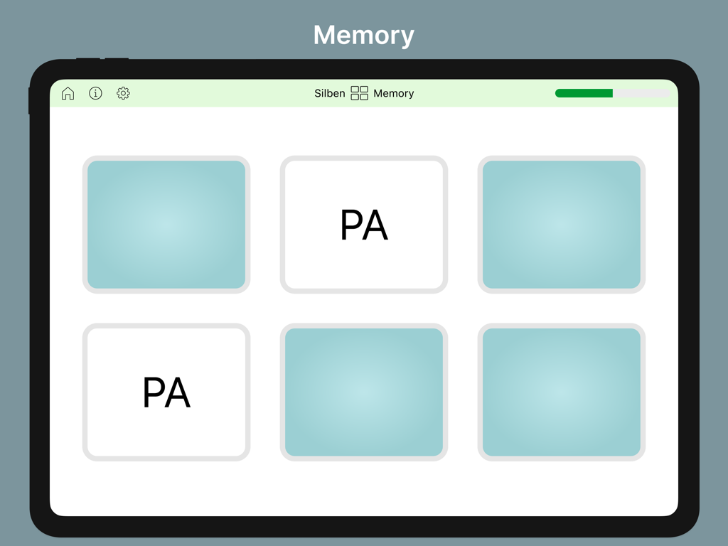 Lexico Hören Pro - Interfaz del juego de memoria de sílabas en la aplicación Lexico Hoeren Pro en iPad.