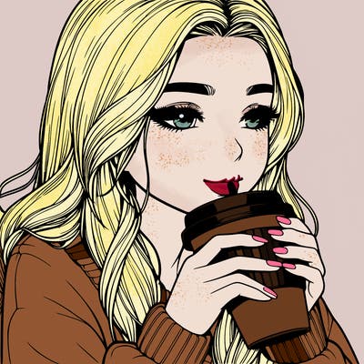 realistic girl drinking coffee