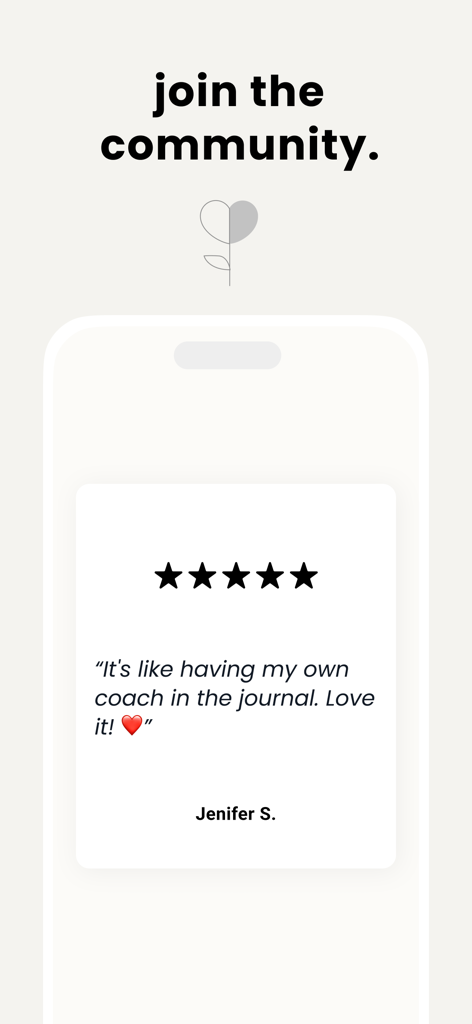 Reseña de usuario de cinco estrellas para Wise Journal que la describe como un coach personal en un diario.