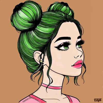 realistic girl with buns on the top of her head