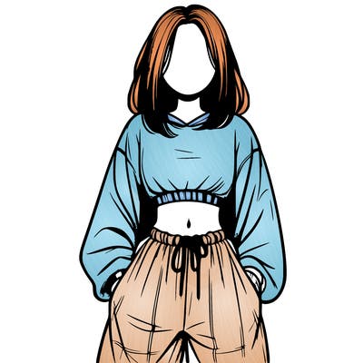 realistic girl faceless with baggy pants and a crop top