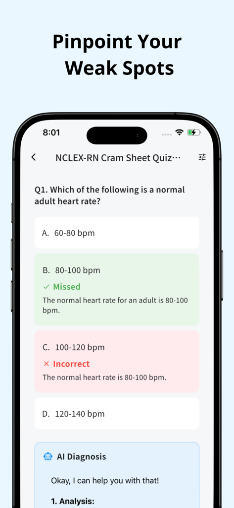 AI Quiz Generator - DeepStudy - Interactive AI quiz interface showing incorrect answer feedback and AI diagnosis analysis for exam preparation