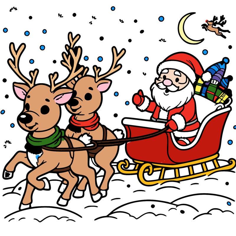 reindeer guiding santa's sleigh