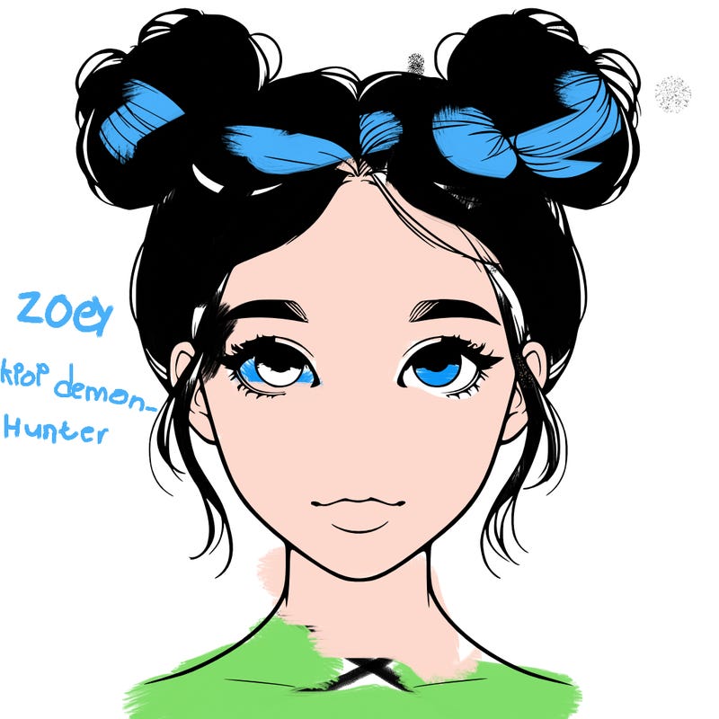 realistic girl with two buns on top of her head