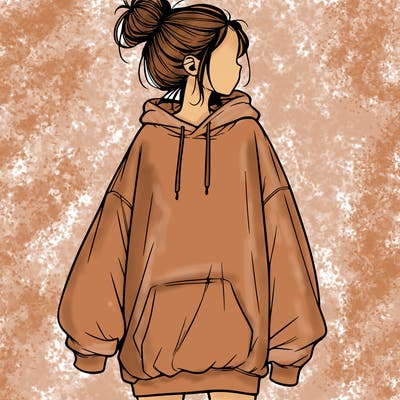 realistic girl with a oversized sweatshirt on and a bun