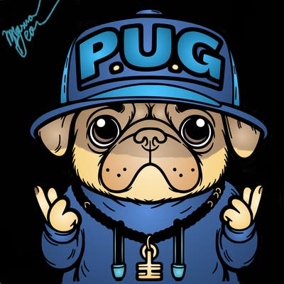 rapper pug with "p.u.g" written on the hat