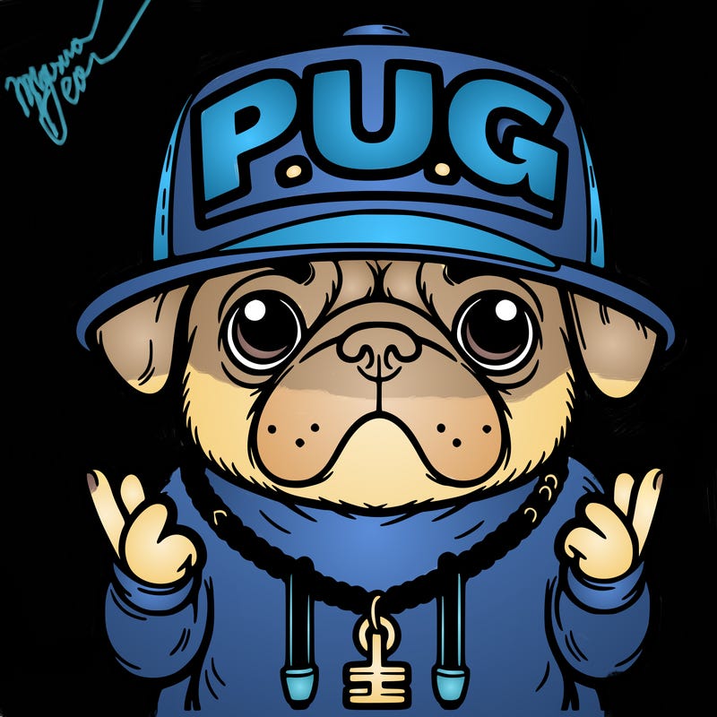 rapper pug with "p.u.g" written on the hat