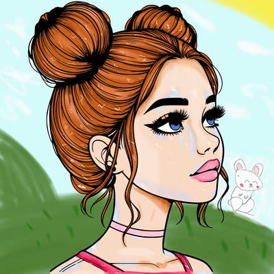 realistic girl with buns on the top of her head