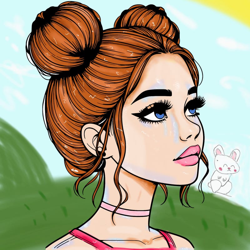 realistic girl with buns on the top of her head