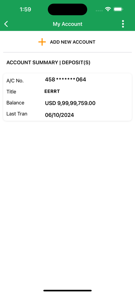 PI Offshore Banking - Account summary screen of PI Offshore Banking app showing balance in USD