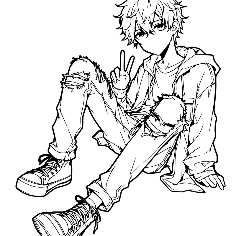 anime teenager with ripped jeans