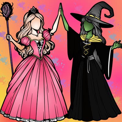 detailed realistic split of a princess and a witch