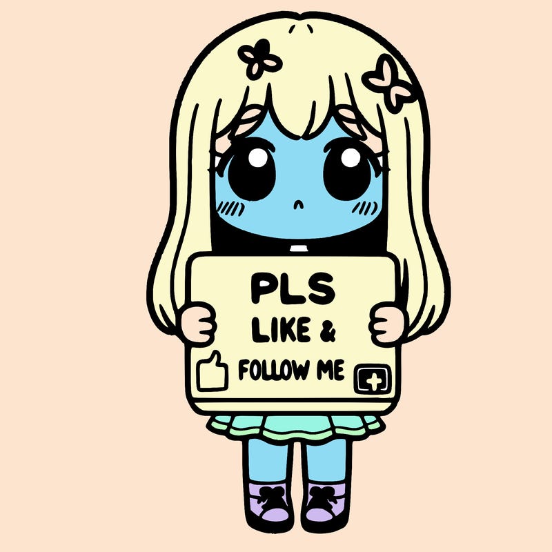 girl holding a sign that says pls like and follow me
