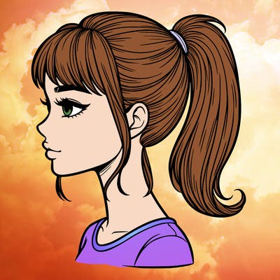 realistic woman with a pony tail hair style