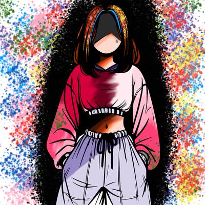 realistic girl faceless with baggy pants and a crop top