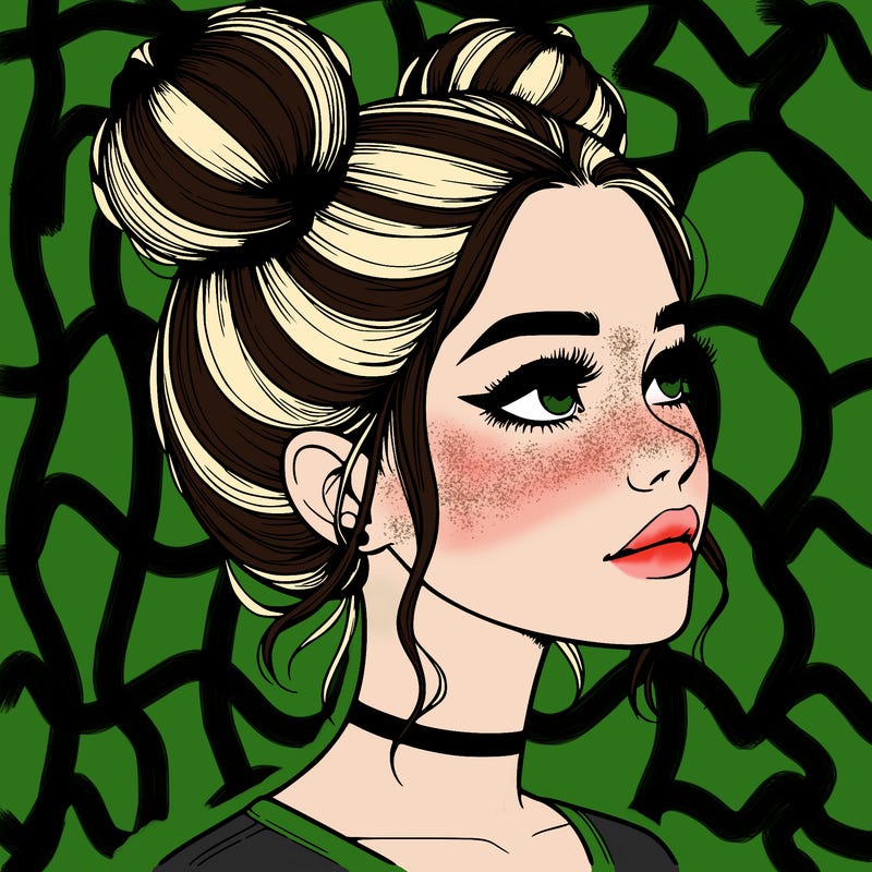 realistic girl with buns on the top of her head