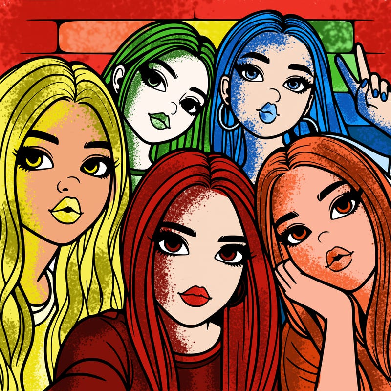 group of teen girls friends y2k up close in a selfie