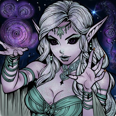 realistic scary beautiful elf sorceress casting spell