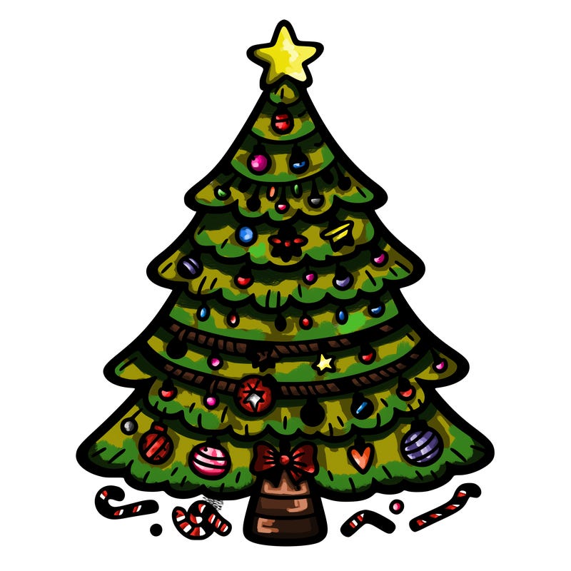 christmas tree with lots of details