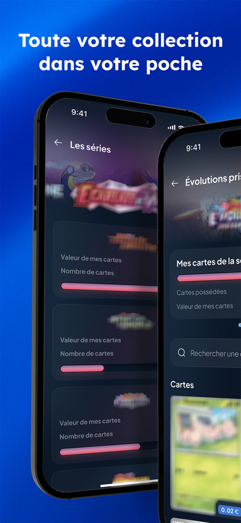 Interface do aplicativo Cardzia no iPhone para gerenciar e avaliar coleções de cards de Pokémon