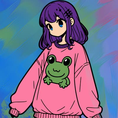 girl wearing frogging sweatshirt