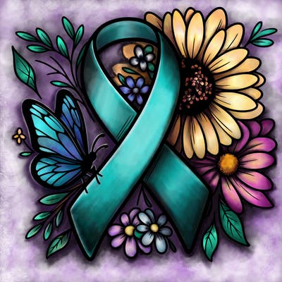 cancer awareness symbol with flowers and butterflies