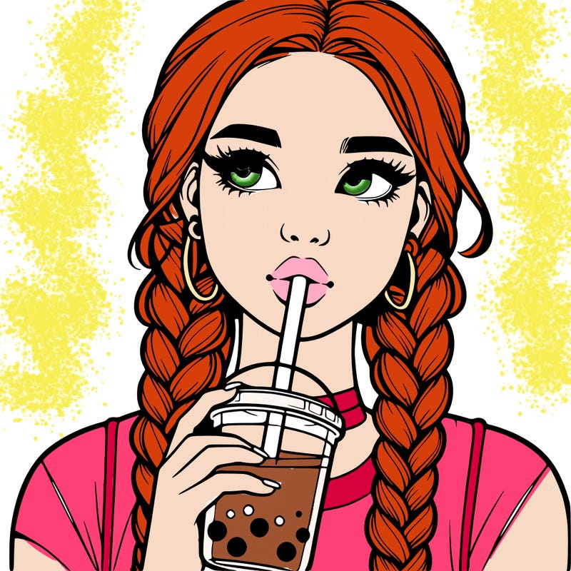realistic girl with braided hair drinking boba