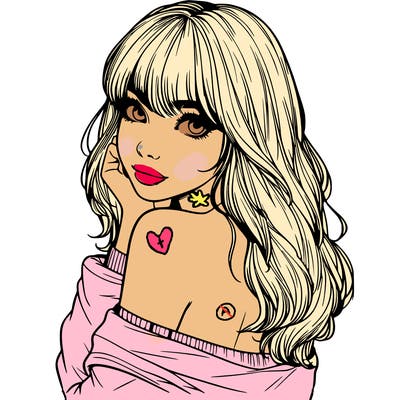 realistic girl with bangs looking over her shoulder