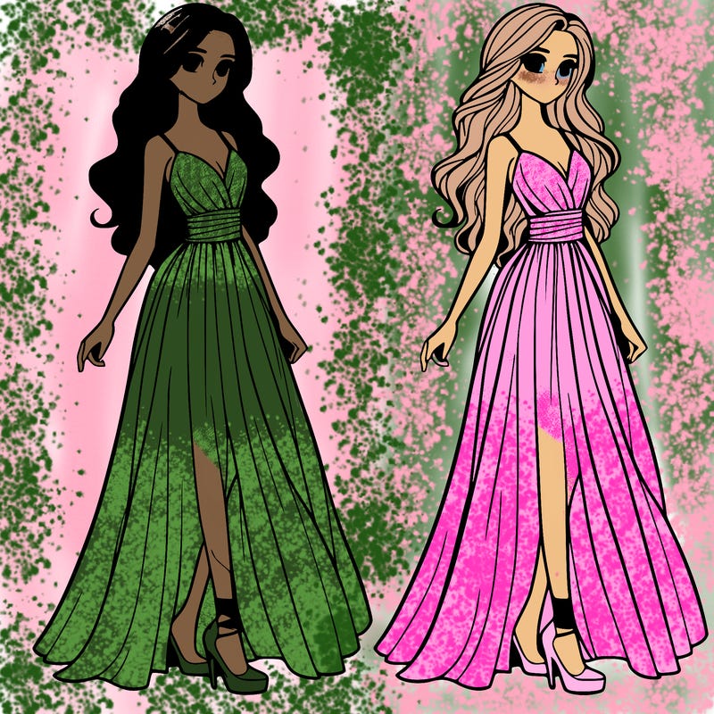 realistic girl in long flowing dress