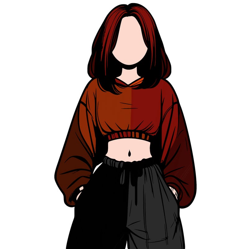 realistic girl faceless with baggy pants and a crop top