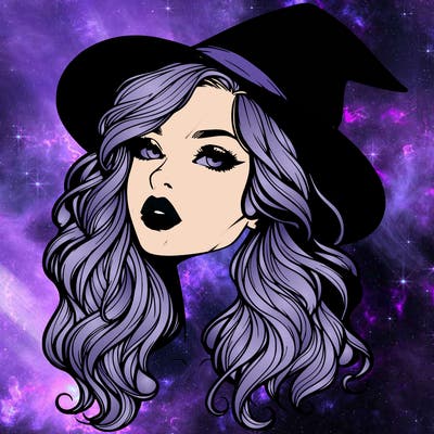 realistic witch girl with wavy hair and lips