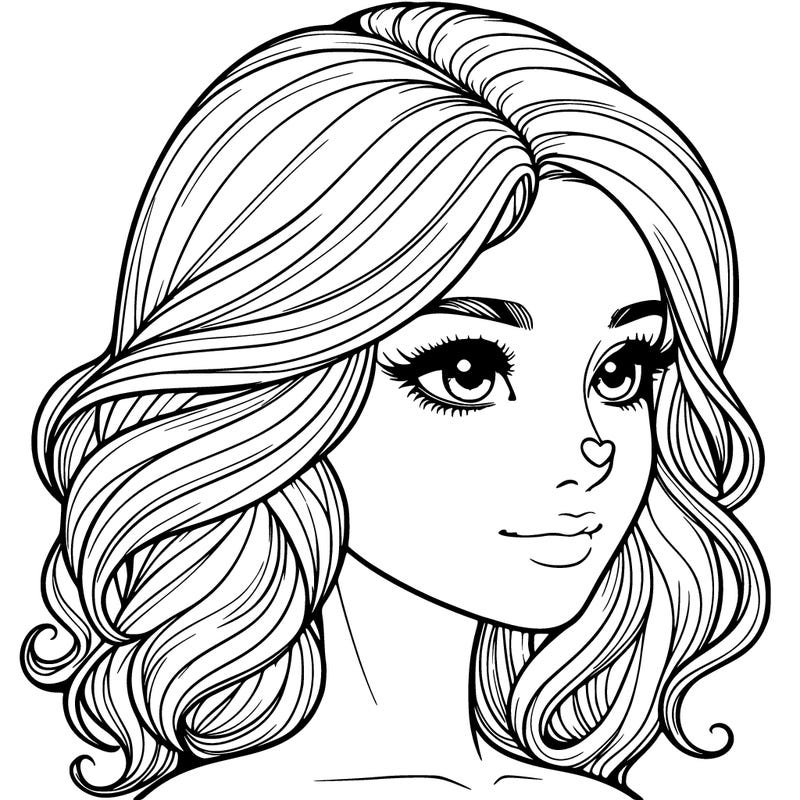 realistic girl with beautiful wavy hair with a nose