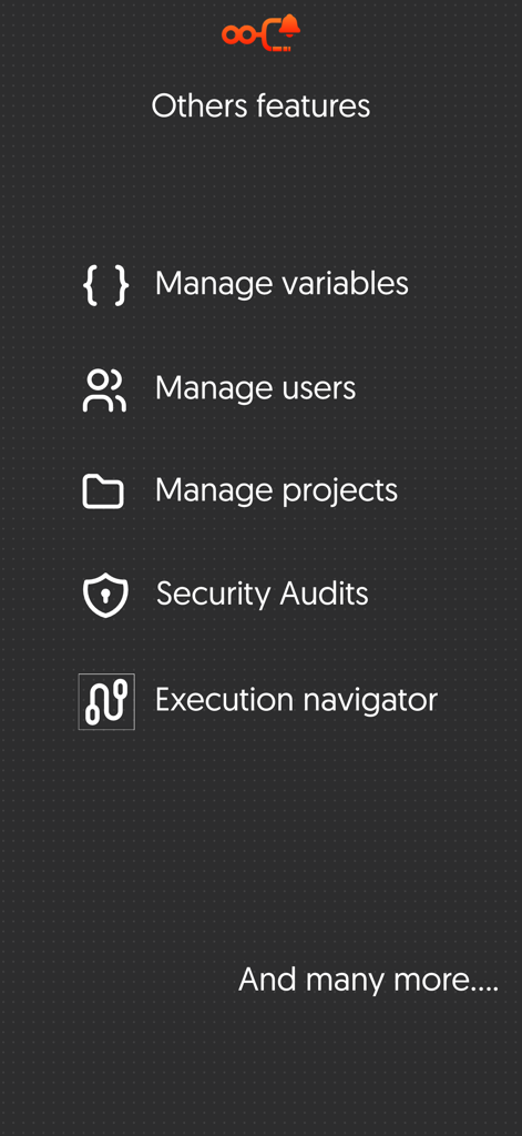 Infinity Workflows - A menu showing additional management features in the Infinity Workflows app including variable and user management.