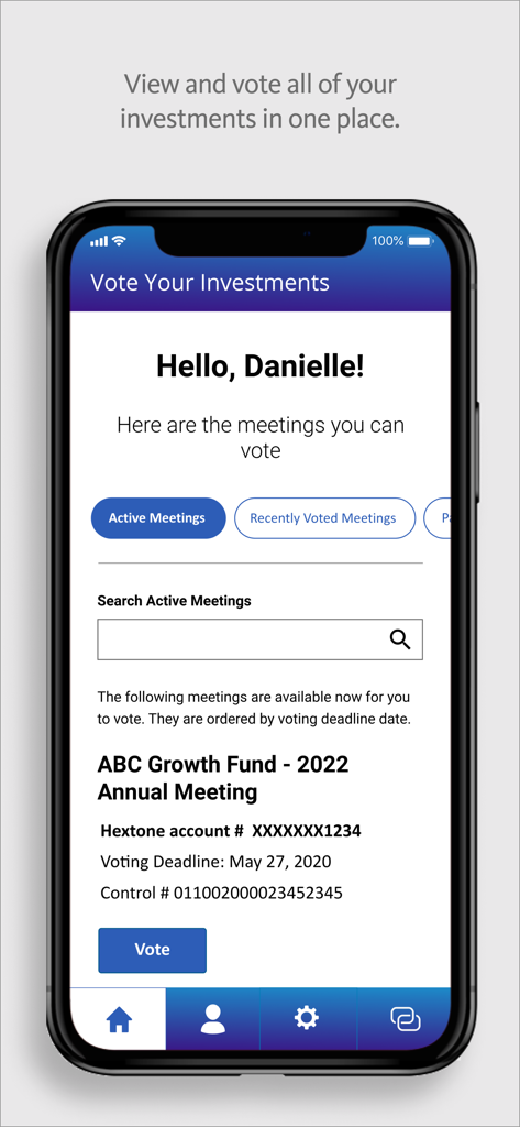 ProxyVote: Your Voice Matters - ProxyVote app interface showing active investment meetings and voting options for retail investors