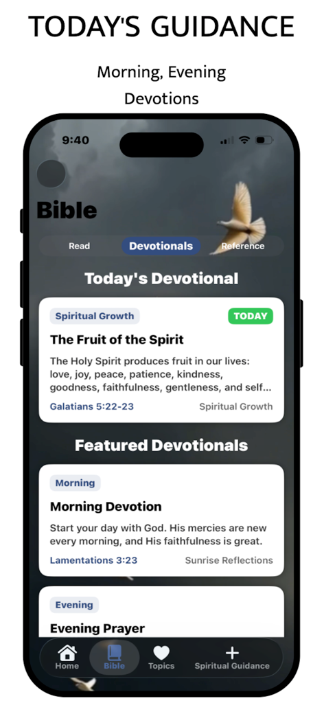 Holy Bible .. - Holy Bible App-Oberfläche mit täglichen Morgen- und Abendandachten und Themen der spirituellen Führung