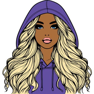 realistic girl in a oversized hoodie, and long wavy hair, with lips