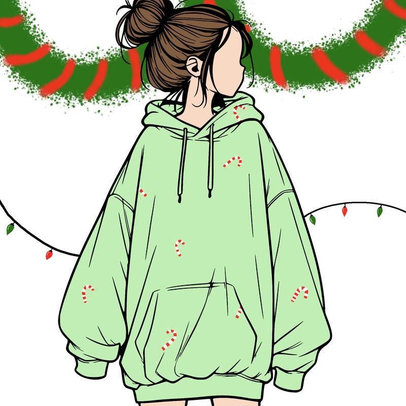 realistic girl with a oversized sweatshirt on and a bun