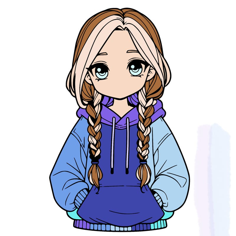 a realistic girl with a oversized hoodie and she has braids