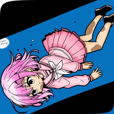 anime girl falling cutely