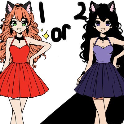 cute anime girl big eyelashes long hair (her hair cut is called a wolf cut) at the red carpet in a short skinny dress and she has one hand on her hip and the other arm down on her side smiling with earings