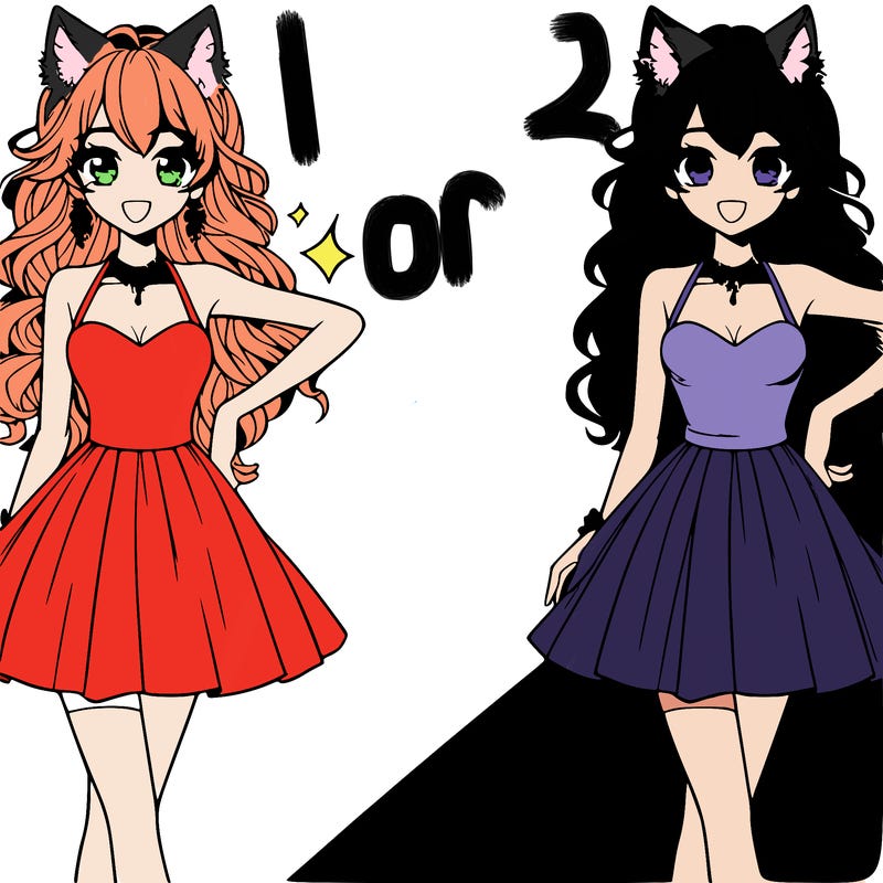 cute anime girl big eyelashes long hair (her hair cut is called a wolf cut) at the red carpet in a short skinny dress and she has one hand on her hip and the other arm down on her side smiling with earings