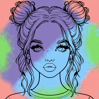 realistic girl with two buns in hair and lips