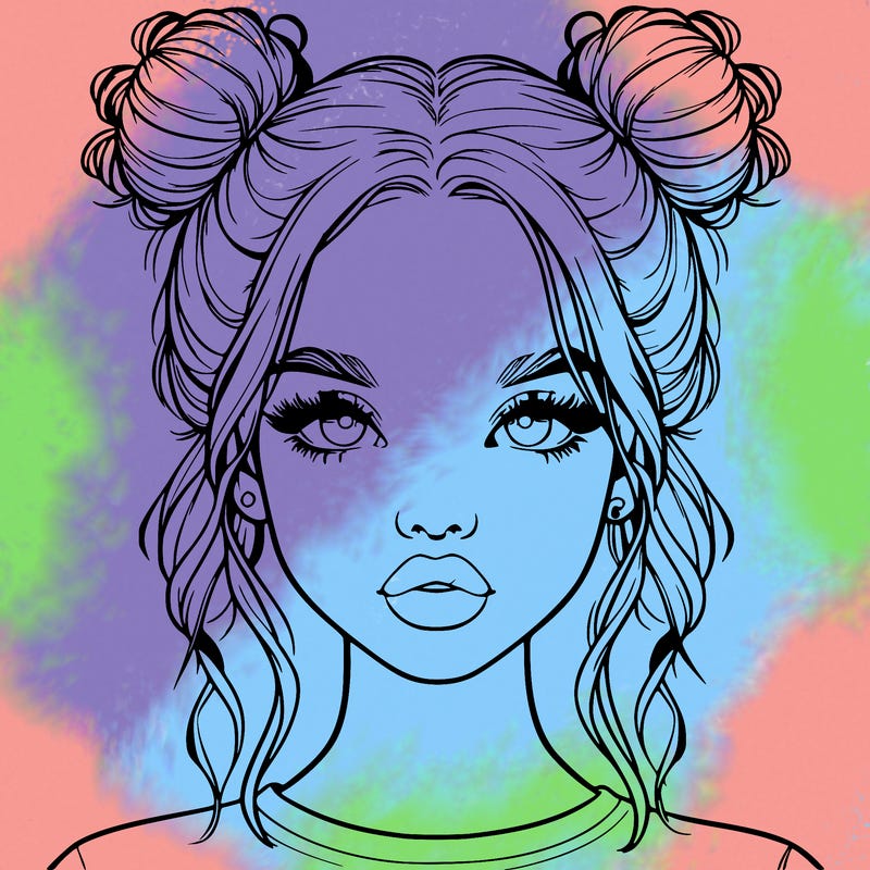 realistic girl with two buns in hair and lips