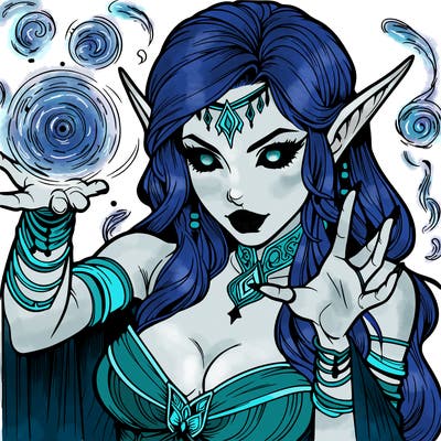 realistic scary beautiful elf sorceress casting spell