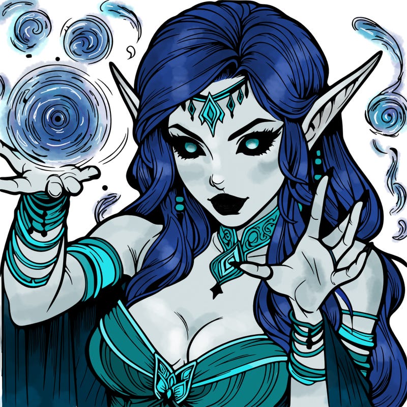 realistic scary beautiful elf sorceress casting spell